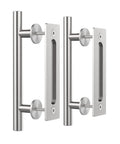 Two Sided Sliding Barn Door Handle Hardware In Brushed Stainless Steel 304 Twelve Inch Length Flush Pull Design With Round Handle On One Side And Flat On The Other Heavy Duty Garden Gate Shed Pull Handle Set Of Two