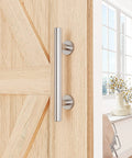 Two Sided Sliding Barn Door Handle Hardware In Brushed Stainless Steel 304 Twelve Inch Length Flush Pull Design Installed