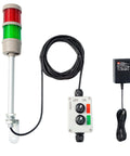 Two Stack LED Andon Tower Signal Light For Industrial Workstations With Red And Green Status Indicators ABB Selector Switch Mean Well Industrial Power Adapter 6 Foot And 16 Foot Extension Cords IP65 Rated Plug And Play By Andont.