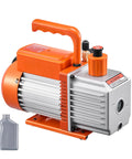 Two-stage 6 CFM vacuum pump with oil bottle for auto AC systems and resin degassing, professional-grade HVAC tool for DIY projects.