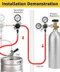 Two Stage CO2 Regulator For Kegs With Split Pressure Control And 0 To 60 PSI Output installation diagram showing gas line connection