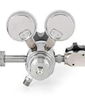 Front view of Lab Grade Specialty Gas Regulator CGA 590 Two Stage Chrome Plated KH1102 with dual scale gauges and stainless steel diaphragm.
