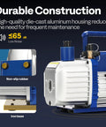 Two Stage Sparkless HVAC Vacuum Pump 0.5 HP 5 CFM For A2L Refrigerants R32 R1234yf R454B R410a durable construction features