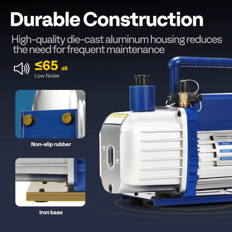 Two Stage Sparkless HVAC Vacuum Pump 0.5 HP 5 CFM For A2L Refrigerants R32 R1234yf R454B R410a durable construction features