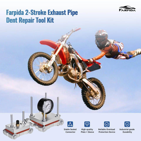 Two Stroke Exhaust Pipe Dent Repair Kit For 125cc To 300cc Two Stroke Motorcycles Mopeds Scooters ATVs And UTVs on display