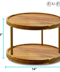 Two Tier Acacia Wood Lazy Susan Organizer For Kitchen Cabinet Or Pantry Turntable Keeps Spices Condiments Within Reach On Countertop