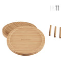 10 inch two tier bamboo lazy susan turntable organizer with round bamboo display pieces and assembly screws.
