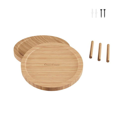 10 inch two tier bamboo lazy susan turntable organizer with round bamboo display pieces and assembly screws.
