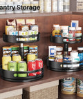 Two Tier Height Adjustable Lazy Susan Spice Rack For Cabinet And Countertop, Metal Turntable Organizer with Drinks and Snacks