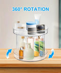 Two Tier Clear Lazy Susan Turntable Organizer With 360 Degree Rotation for Vanity and Bathroom Storage displaying skincare bottles