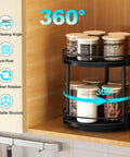 Two Tier Wooden Lazy Susan Spice Rack With 360 Degree Rotation For Cabinet Or Countertop, black finish, holding jars
