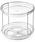 Two Tier Lazy Susan Organizer For Narrow Cabinets And Countertops Space Saving Vertical Dual Layer Rotating Turntable Clear Plastic