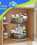 Two Tier Lazy Susan Turntable Organizer For Medicine Cabinet And Pantry Bottles, 11 Inch Grey, adjustable height, holding pill bottles