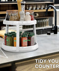 Two Tier Lazy Susan Spice Organizer 10 Inch Rotating Turntable for Cabinets and Countertops with Smooth 360 Degree Rotation