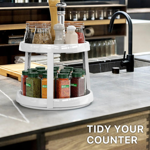 Two Tier Lazy Susan Spice Organizer 10 Inch Rotating Turntable for Cabinets and Countertops with Smooth 360 Degree Rotation