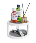 Two Tier Rotating Lazy Susan Organizer With Non Skid Base For Pantry Cabinets And Kitchen Countertops 360 Degree Turntable Spice Rack 10 Inch Spinning Organizer For Seasonings Bottles And Vanity Display showcasing cosmetics and essentials.