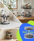 Two Tier Lazy Susan Turntable Organizer For Medicine Cabinet And Pantry Bottles, 11 Inch Grey on kitchen countertops