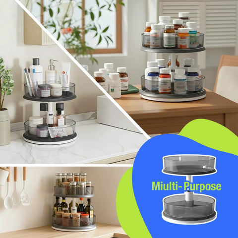 Two Tier Lazy Susan Turntable Organizer For Medicine Cabinet And Pantry Bottles, 11 Inch Grey on kitchen countertops