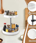 Two Tier Lazy Susan Turntable Spice Rack With Rotating Organizer And Adjustable Height for kitchen countertop, white, 12 inch.