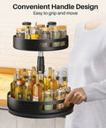 Person holding Two Tier Height Adjustable Lazy Susan Spice Rack For Cabinet And Countertop, Metal Turntable Organizer, 10 inch