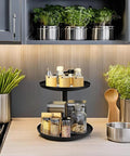 Two Tier Metal Lazy Susan Organizer Rotating Spice Rack For Kitchen Pantry And Countertop Made From 1.2mm Cold Rolled Steel With Powder Coated Finish