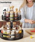 Two Tier Height Adjustable Lazy Susan Spice Rack For Cabinet And Countertop, Metal Turntable Organizer on kitchen counter
