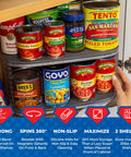 Two-Tier Kitchen Rotating Canned Goods Organizer With Turntable in pantry with cans and bonus bins
