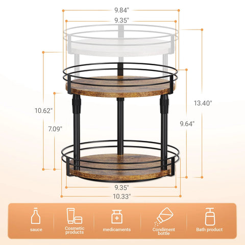 Two Tier Rotating Spice Organizer Turntable For Kitchen Cabinets Countertops And Pantries Height Adjustable Shelves Diagram