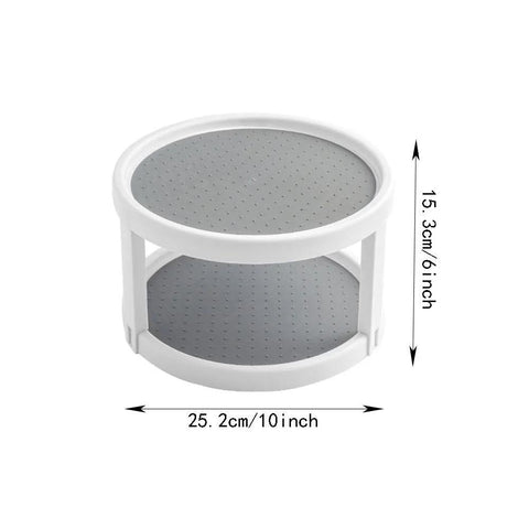 Two Tier Non Skid Spinning Spice Rack Turntable With 360 Degree Rotation, 10 Inch Lazy Susan Organizer in white and gray
