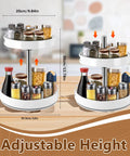 Two Tier Lazy Susan Turntable Spice Rack With Rotating Organizer And Adjustable Height, 12 Inch, White, for Kitchen Countertop