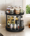 Two Tier Wooden Lazy Susan Spice Rack With 360 Degree Rotation For Cabinet Or Countertop, Space Saving Spices Organizer in kitchen