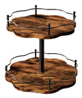 Two Tier Height Adjustable Lazy Susan Organizer For Cabinets And Countertops with wood base, metal rims, and central rod