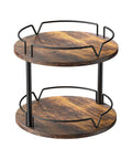 12 Inch Wood Lazy Susan Two Tier Rotating Spice Rack Turntable Organizer For Kitchen Countertop And Cabinet Rustic Brown