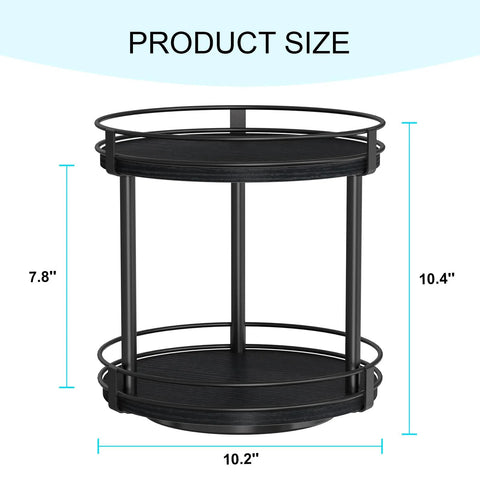 Two Tier Wooden Lazy Susan Spice Rack With 360 Degree Rotation For Cabinet Or Countertop, Black Finish, Dimensions 10.2 x 10.2 x 10.4 inches