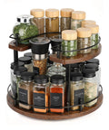 Two Tier Wooden Spinning Lazy Susan Spice Rack With U Shape Design For Tall And Short Bottles Adjustable Height 12 Inch Rotating Spice Organizer