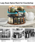 Two Tier Wooden Spinning Lazy Susan Spice Rack With U Shape Design for Tall and Short Bottles on Kitchen Counter
