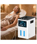 Woman using Two-User Hydrogen Inhalation Machine With 3-Port Design For Shared Therapy in a home setting