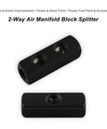 Two Way Straight Air Manifold Splitter With Dual One Quarter Inch Quick Connect Couplers And One Quarter Inch NPT Male Plug