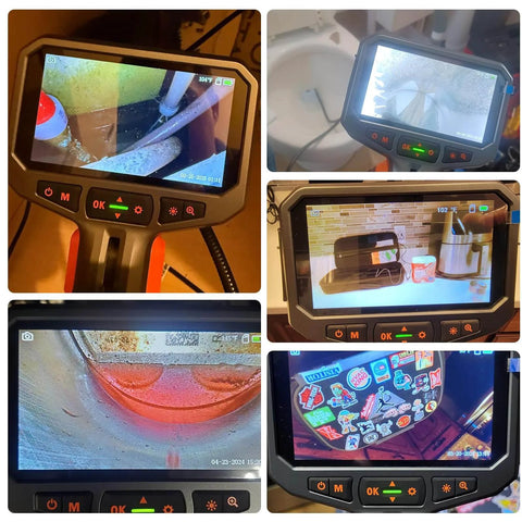 Displays of Two-Way Articulating Borescope with Light, Industrial Endoscope Inspection Camera with Articulated Probe in various uses
