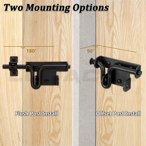 Two Way Slide Bolt Gate Latch Door Lock For Heavy Duty Fences And Barn Doors Black With Padlock Locking Hole installation options