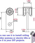 Technical drawing of 2 Wheel Trolley Assembly Stable Welded Roller Design for 1-5/8 Inch Strut Channels with dimensions and text use info.