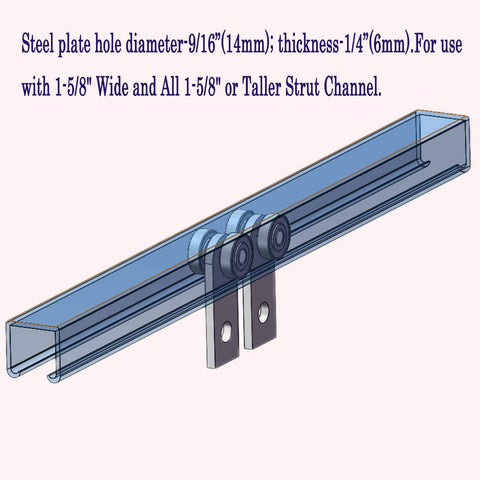 2 Wheel Trolley Assembly Stable Welded Roller Design for 1-5/8 Inch Wide and Taller Strut Channels Heavy Duty Steel Build