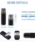 Diagram showing Two Wire Quick Disconnect Connectors for 16-18 AWG Solderless Wiring with dimensions, ideal for secure connections.