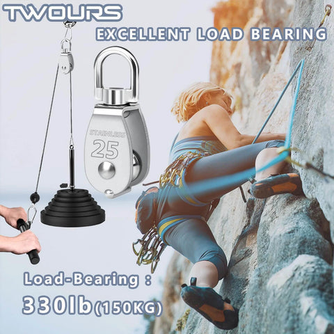 Pulley 304 Stainless Steel Single Pulley Block M25 Small Heavy Duty Swivel Bearing Pulley System for lifting and climbing