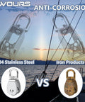Comparison image of Pulley 304 Stainless Steel Single Pulley Block M25 Small Heavy Duty Swivel Bearing Pulley System vs iron pulley.