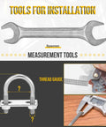 Premium 304 stainless steel U bolt kit with nuts, washers and frame plate illustration and installation tools
