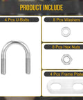 Premium 304 stainless steel U bolt kit with nuts, washers, frame plate, for 22mm pipes, M6 threads, 42mm long, corrosion resistant