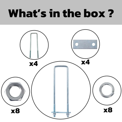 Heavy Duty 4 Pack Square Bend U Bolt Kit 3.5 Inch Width By 16 Inch Length With Nuts And Frame Plates For Automotive And Trailer Mounting Hardware And Durable Construction