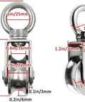 2pcs U-Groove Caster Wheel,Heavy Duty Sheaves Track Pulley,304 Stainless Steel Directional Roller,360° Rotating Ring dimensions