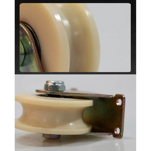 Close-up of a U-Groove Wheel Heavy Duty Nylon Caster with steel bracket, 3in/79mm, for Sliding Door Pulley use.